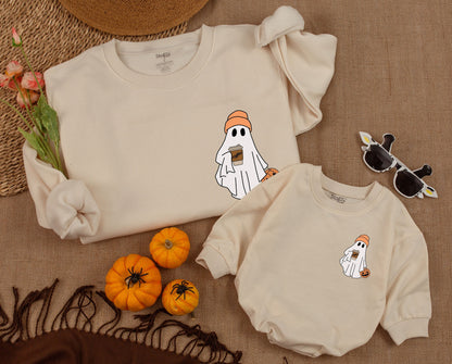 Trendy Fall Ghost Coffee Sweatshirt – Women’s Halloween Apparel  