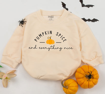 Cozy Retro Pumpkin Spice Thanksgiving Baby Girl Romper Outfit