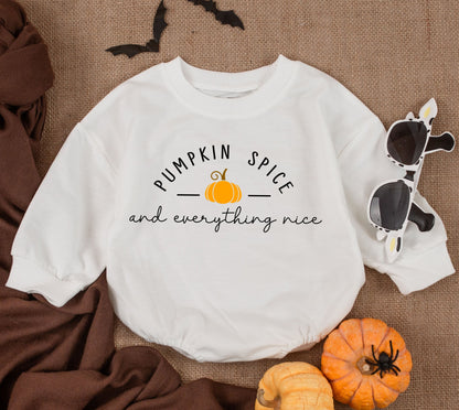 Cozy Retro Pumpkin Spice Thanksgiving Baby Girl Romper Outfit