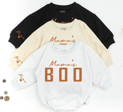 Personalized Mama and Mamas Boo Fall Sweatshirt and Baby Girl Romper Mommy and Me Outfit Matching Family Autumn Thanksgiving Season Gift