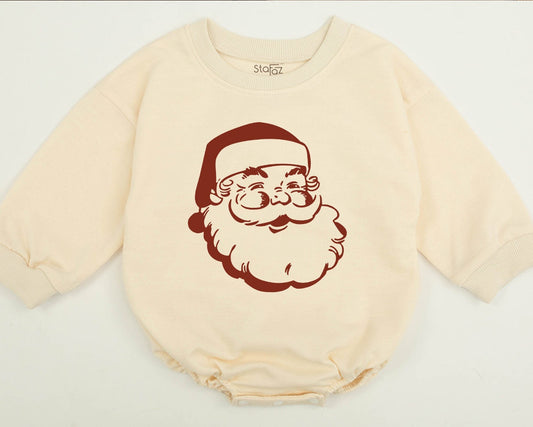 Vintage Santa Toddler Sweatshirt, Red-Brown Retro Christmas Kids Sweater, Jolly Holiday Outfit, Single Color Cartoonish Xmas Gift Romper, Comfy Winter Wear