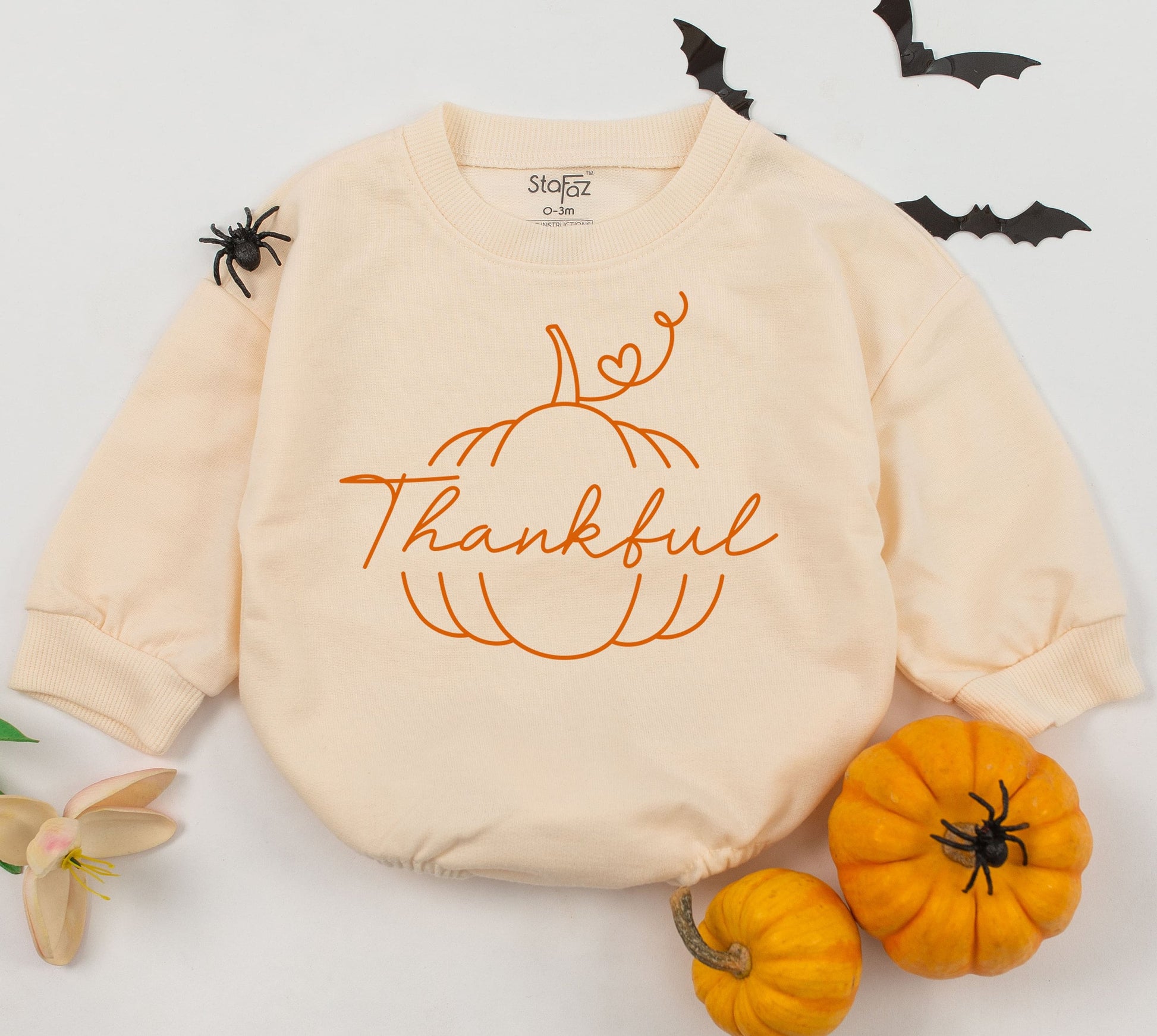 Thankful Baby Romper - Pumpkin & First Thanksgiving Outfit for Baby Girl or Boy - Adorable Thanksgiving Baby Shower Gift (140 chars)