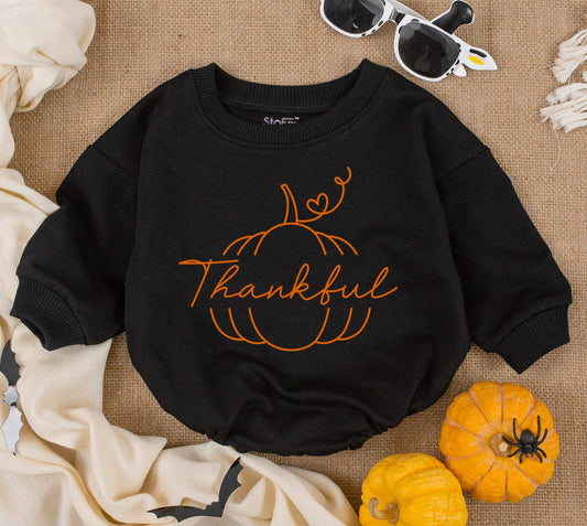 Thankful Baby Romper - Pumpkin & First Thanksgiving Outfit for Baby Girl or Boy - Adorable Thanksgiving Baby Shower Gift (140 chars)