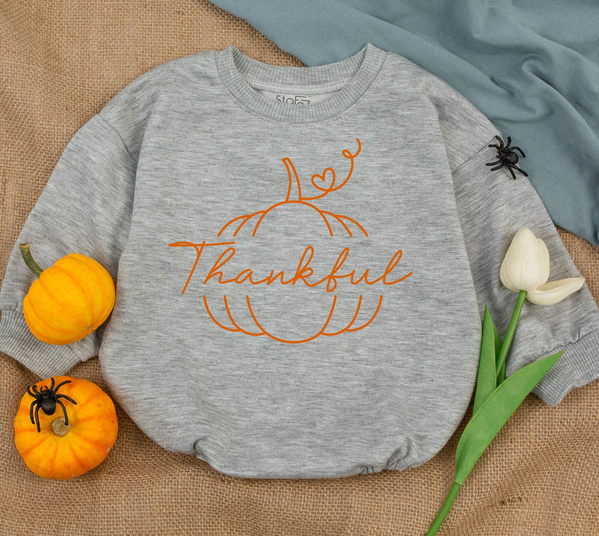 Thankful Baby Romper - Pumpkin & First Thanksgiving Outfit for Baby Girl or Boy - Adorable Thanksgiving Baby Shower Gift (140 chars)