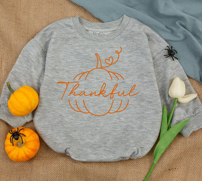 Thankful Baby Romper - Pumpkin & First Thanksgiving Outfit for Baby Girl or Boy - Adorable Thanksgiving Baby Shower Gift (140 chars)