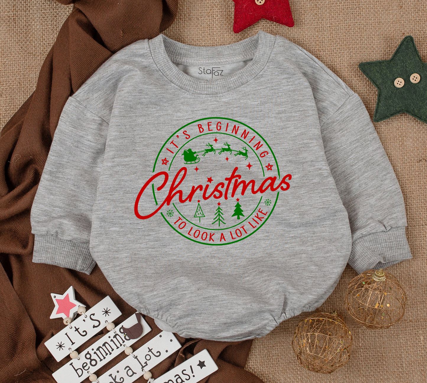 Festive Baby Bubble Romper & Sweatshirt Set for 1st Christmas Joy