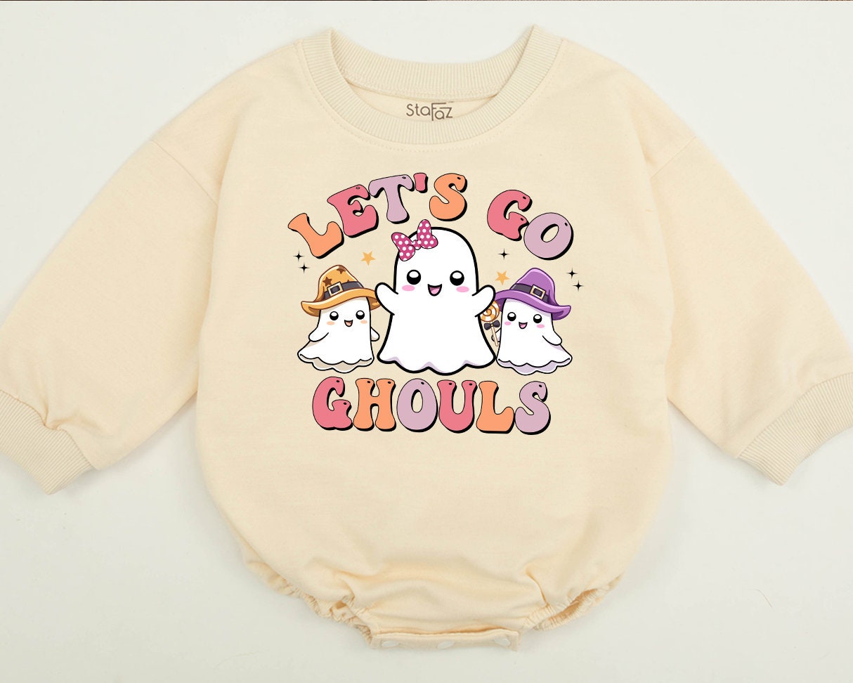 Retro Halloween Sweatshirt for Kids Let's Go Ghouls Cute Ghost Design Pastel Vintage Vibes