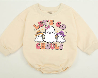 Retro Halloween Sweatshirt for Kids Let's Go Ghouls Cute Ghost Design Pastel Vintage Vibes