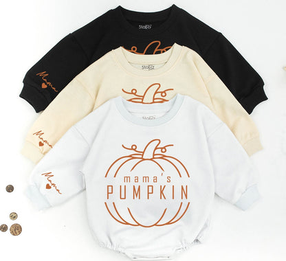 Personalized Mama & Emily's Pumpkin Matching Set, Fall Baby Romper, Mommy and Me Sweatshirt Outfit, Custom Mom & Daughter Thanksgiving Gift, 139 chars