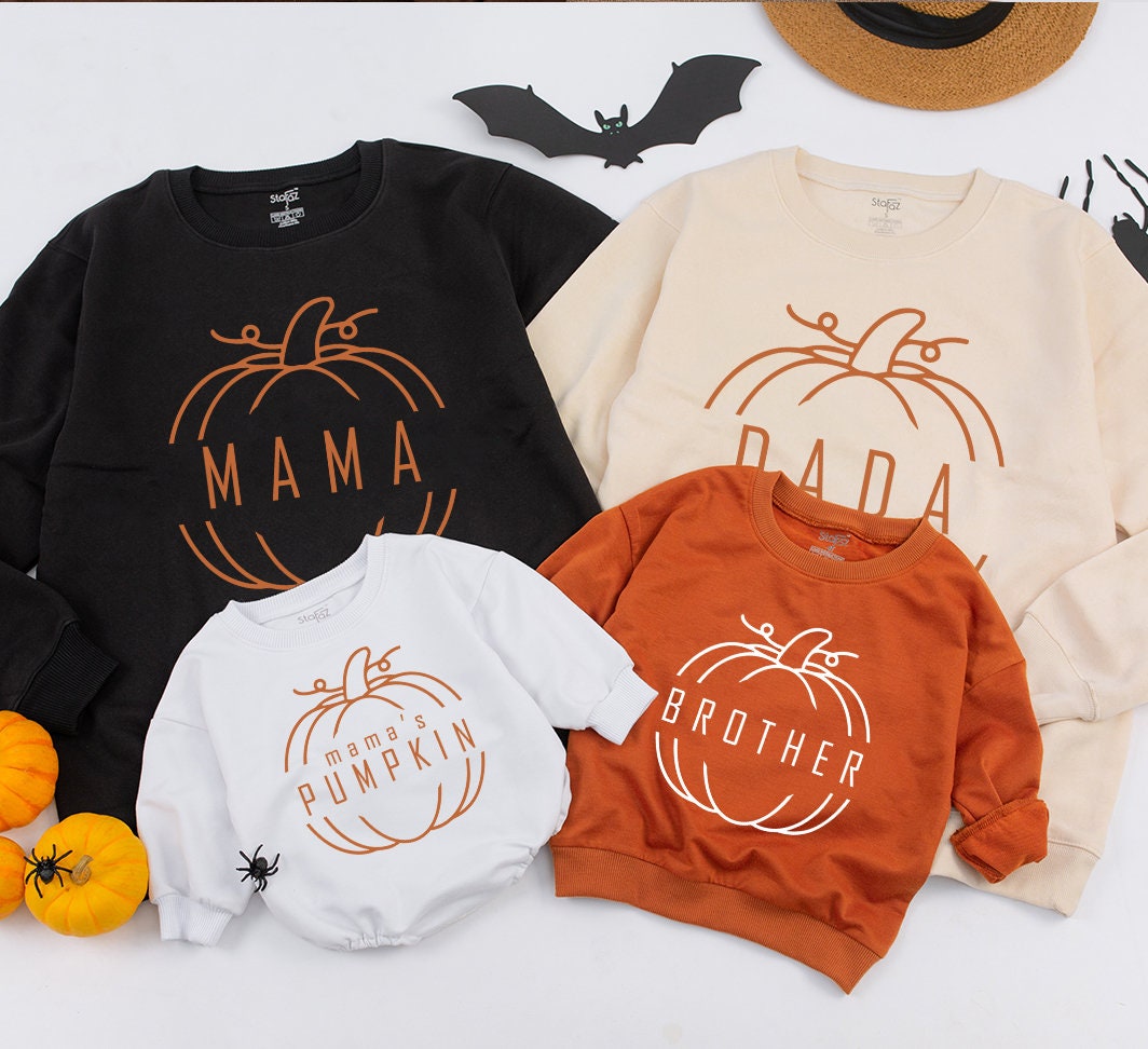 Personalized Mama & Emily's Pumpkin Matching Set, Fall Baby Romper, Mommy and Me Sweatshirt Outfit, Custom Mom & Daughter Thanksgiving Gift, 139 chars