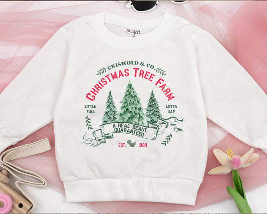 Cute Retro Christmas Tree Farm Sweatshirt Family Matching Outfit for Baby Kids Adorable Holiday Gathering Apparel Comfortable Winter Season Top