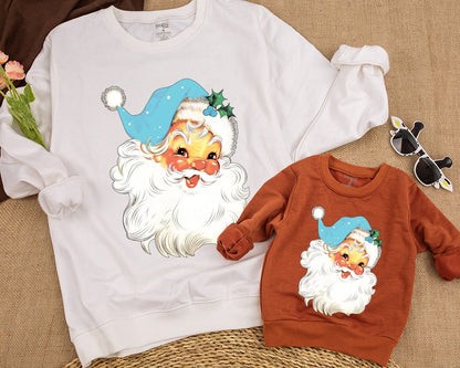 Retro Family Christmas Santa Face Sweatshirt for Baby Kids & Adults Holiday Matching Cute Winter Vintage Apparel Cozy Gift
