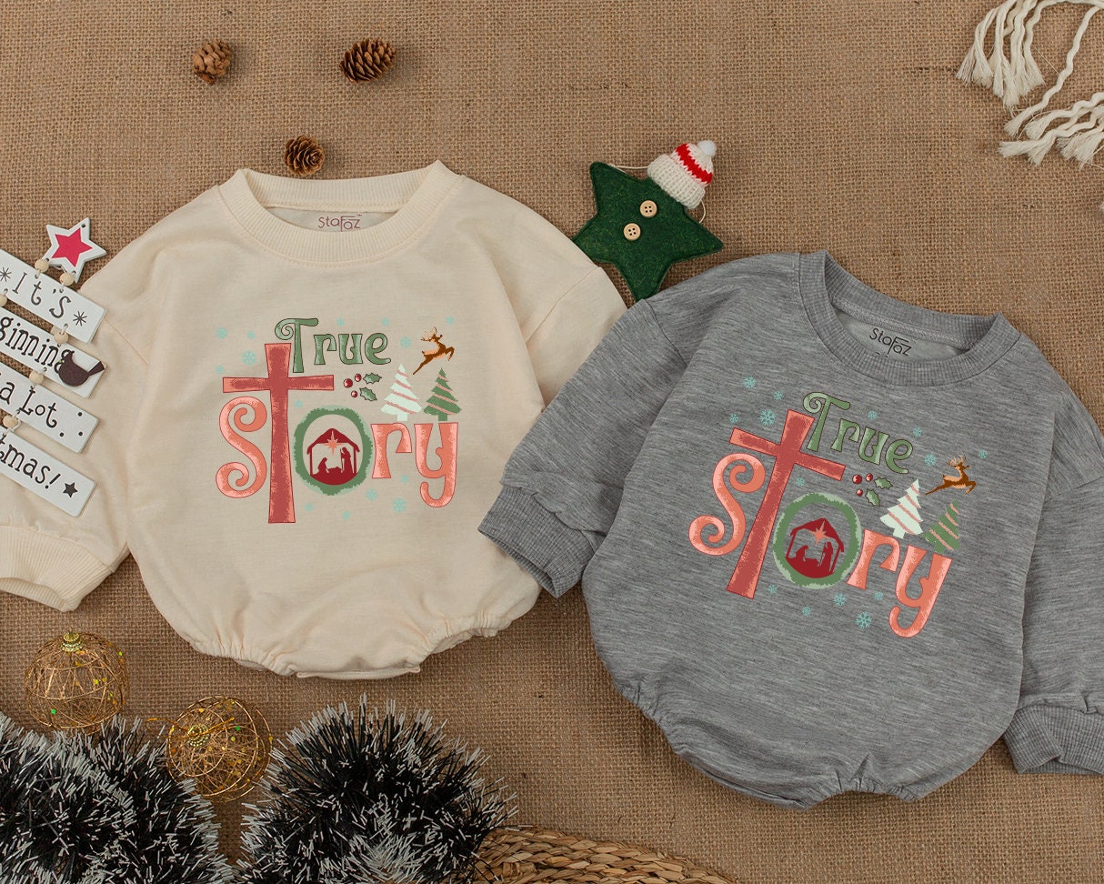 True Story Nativity Scene Christmas Sweatshirt, Festive Family Matching Holiday Outfit, Baby Toddler Xmas Tee, Jesus is the Reason, Cute Kids Clothes