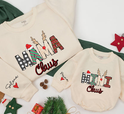 Personalized Mama & Mini Claus Christmas Sweatshirt Custom Name Gigi Claus Family Mommy and Me Holiday Gift