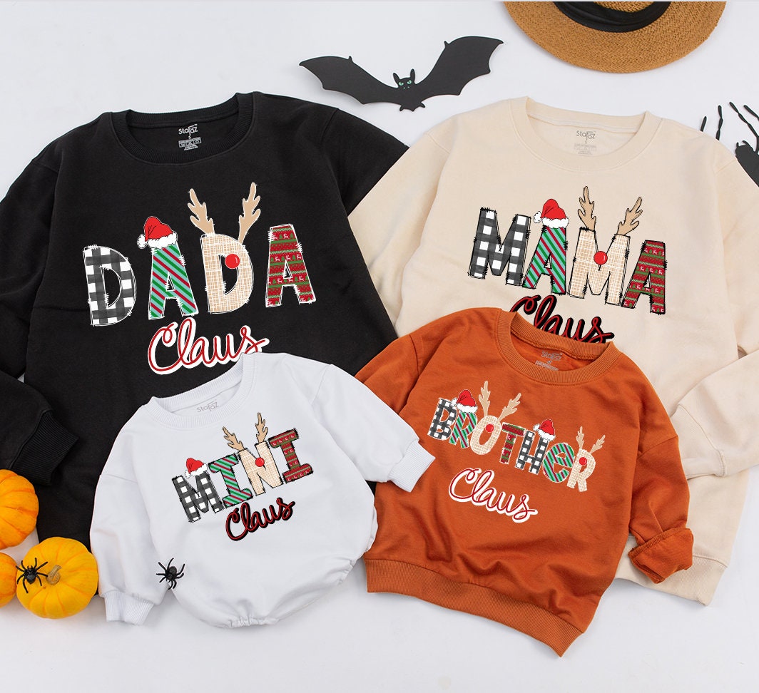 Personalized Mama & Mini Claus Christmas Sweatshirt Custom Name Gigi Claus Family Mommy and Me Holiday Gift