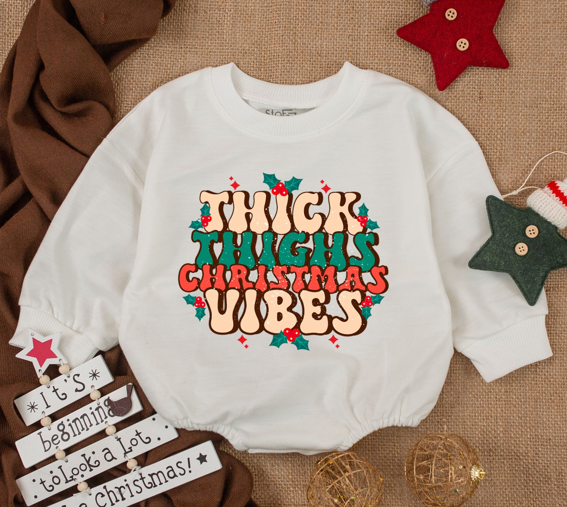 Baby Girl Christmas Bubble Romper & Sweatshirt Cute Toddler Thick Thighs Holiday Vibes First Christmas Outfit Cozy Festive Fun