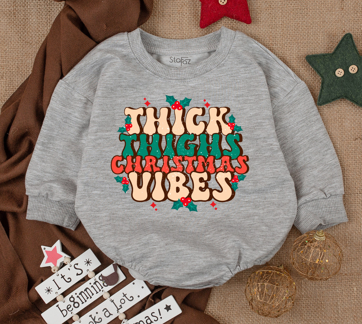 Baby Girl Christmas Bubble Romper & Sweatshirt Cute Toddler Thick Thighs Holiday Vibes First Christmas Outfit Cozy Festive Fun