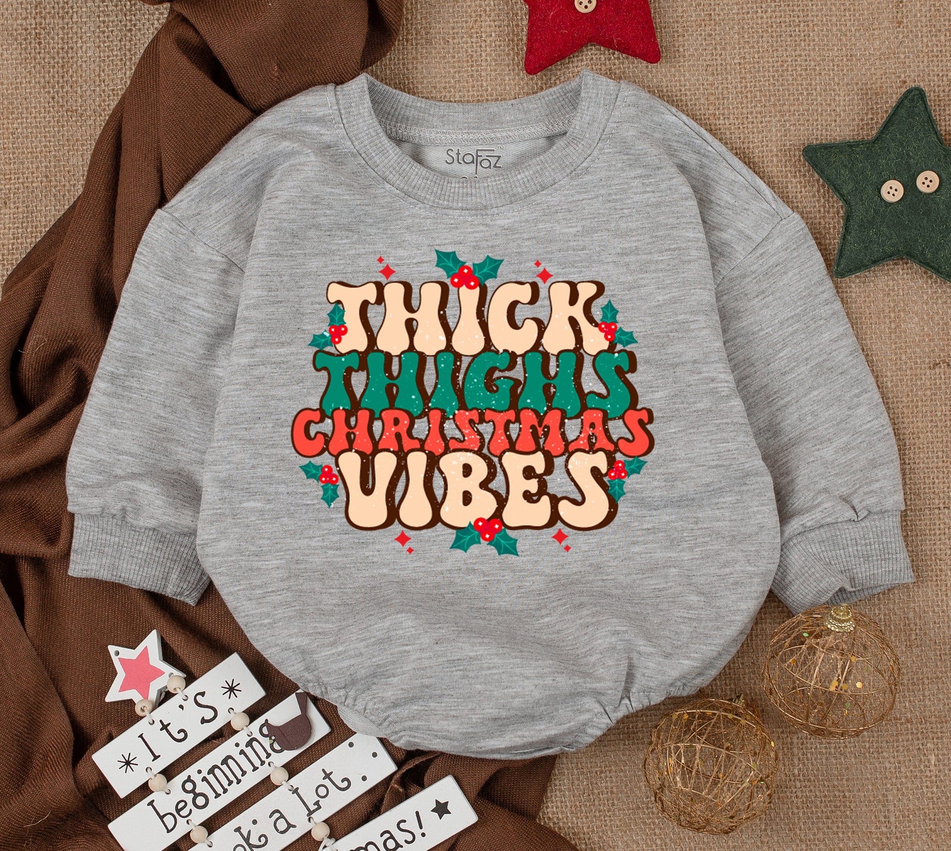 Baby Girl Christmas Bubble Romper & Sweatshirt Cute Toddler Thick Thighs Holiday Vibes First Christmas Outfit Cozy Festive Fun
