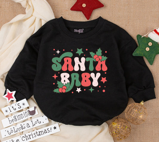 Santa Baby Retro Romper Sweatsuit: Cozy Christmas Outfit for Kids