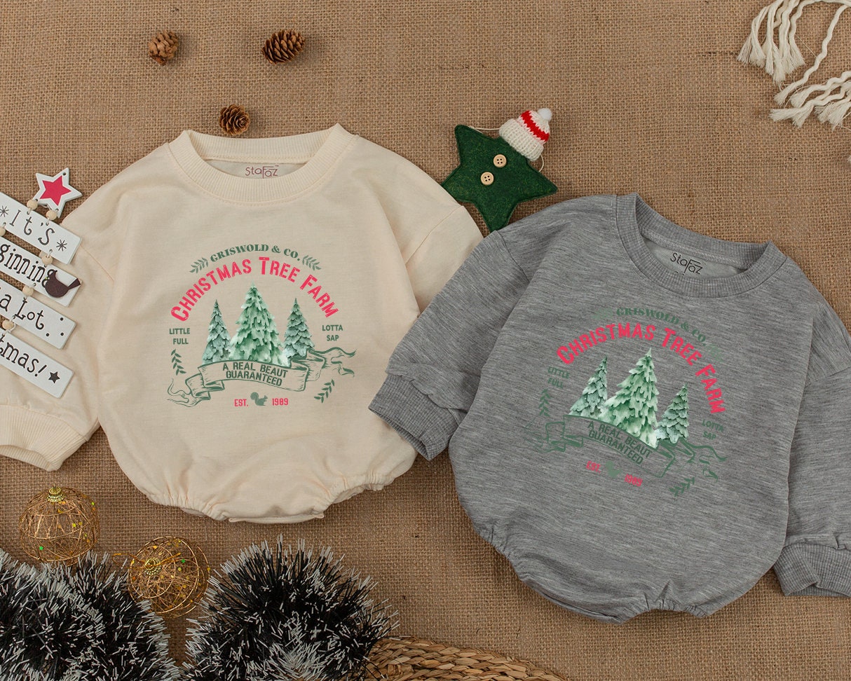 Cute Retro Christmas Tree Farm Sweatshirt Family Matching Outfit for Baby Kids Adorable Holiday Gathering Apparel Comfortable Winter Season Top