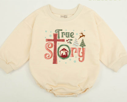 True Story Nativity Scene Christmas Sweatshirt, Festive Family Matching Holiday Outfit, Baby Toddler Xmas Tee, Jesus is the Reason, Cute Kids Clothes