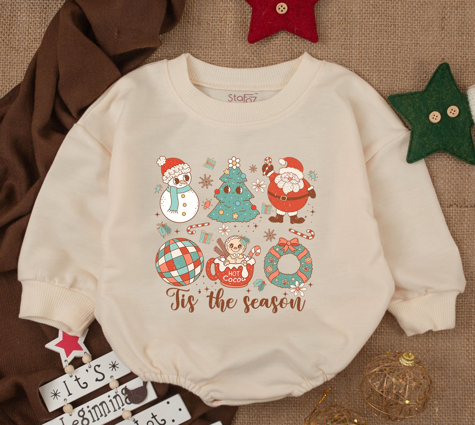 Whimsical Christmas Baby Bubble Romper with Snowman Tree Santa Claus Gingerbread 'Tis the Season & Snowflake Details for Festive Baby Shower Gifts