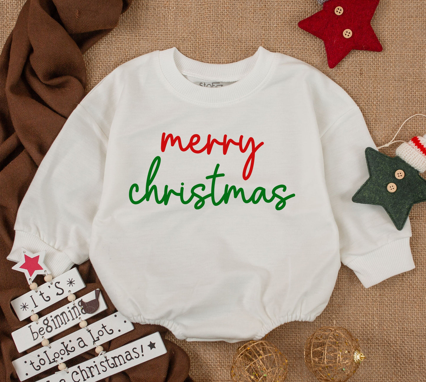 Merry Christmas Baby Romper Outfit, Red & Green Cursive Print, Soft Cozy Infant Clothes, Christmas Girl or Boy, Holiday Bodysuit, Baby Shower Gift 139