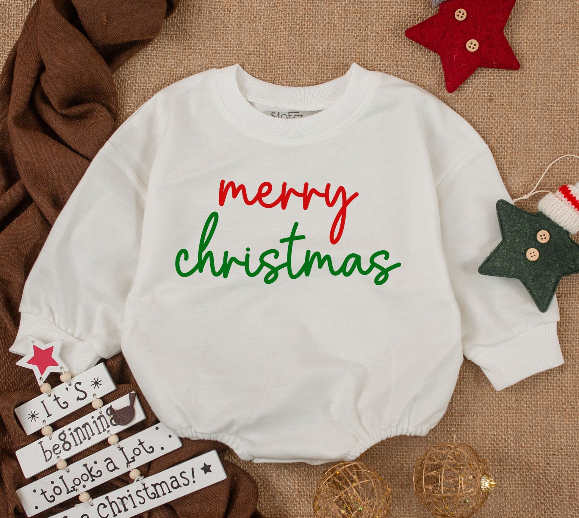 Merry Christmas Baby Romper Outfit, Red & Green Cursive Print, Soft Cozy Infant Clothes, Christmas Girl or Boy, Holiday Bodysuit, Baby Shower Gift 139