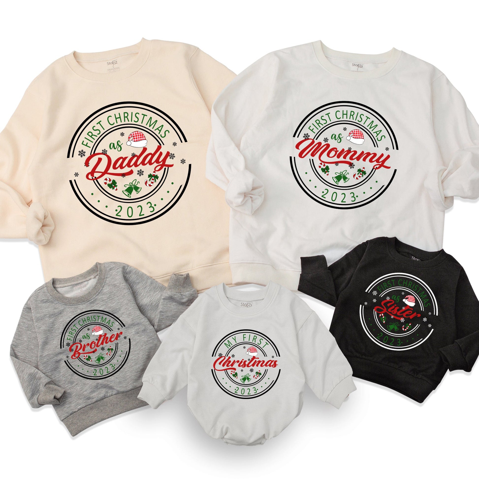 Personalized First Christmas Family Sweatshirt Custom Name Baby Toddler Mommy & Me Matching Holiday Outfit Warm Cozy Gift