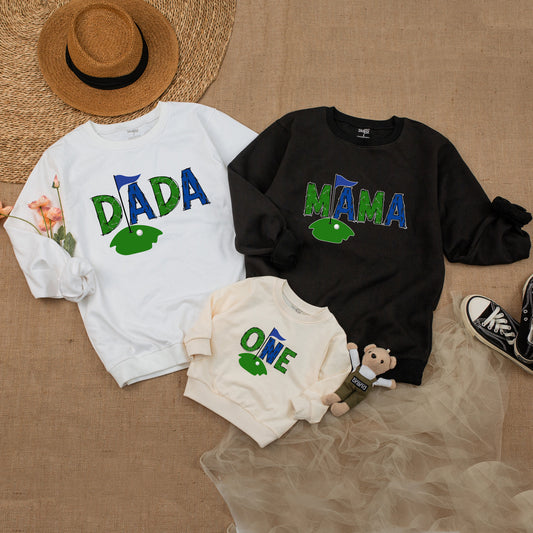 Mommy and Me Matching Family Golf Birthday Sweatshirt First Hole in One Party Outfit One Year Old Celebration Gift for Baby Boys Girls
