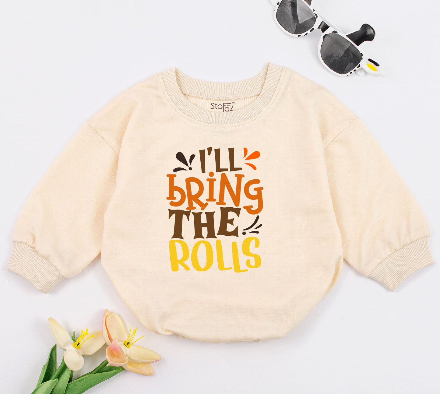 I'll Bring The Rolls Baby Bubble Romper Funny Thanksgiving Day Autumn Kids Clothes Retro Fall Outfit Whimsical Bodysuit Baby Shower Gift