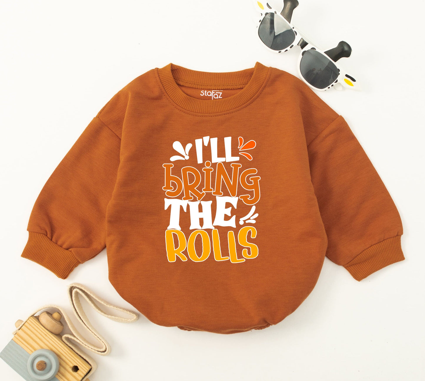 I'll Bring The Rolls Baby Bubble Romper Funny Thanksgiving Day Autumn Kids Clothes Retro Fall Outfit Whimsical Bodysuit Baby Shower Gift
