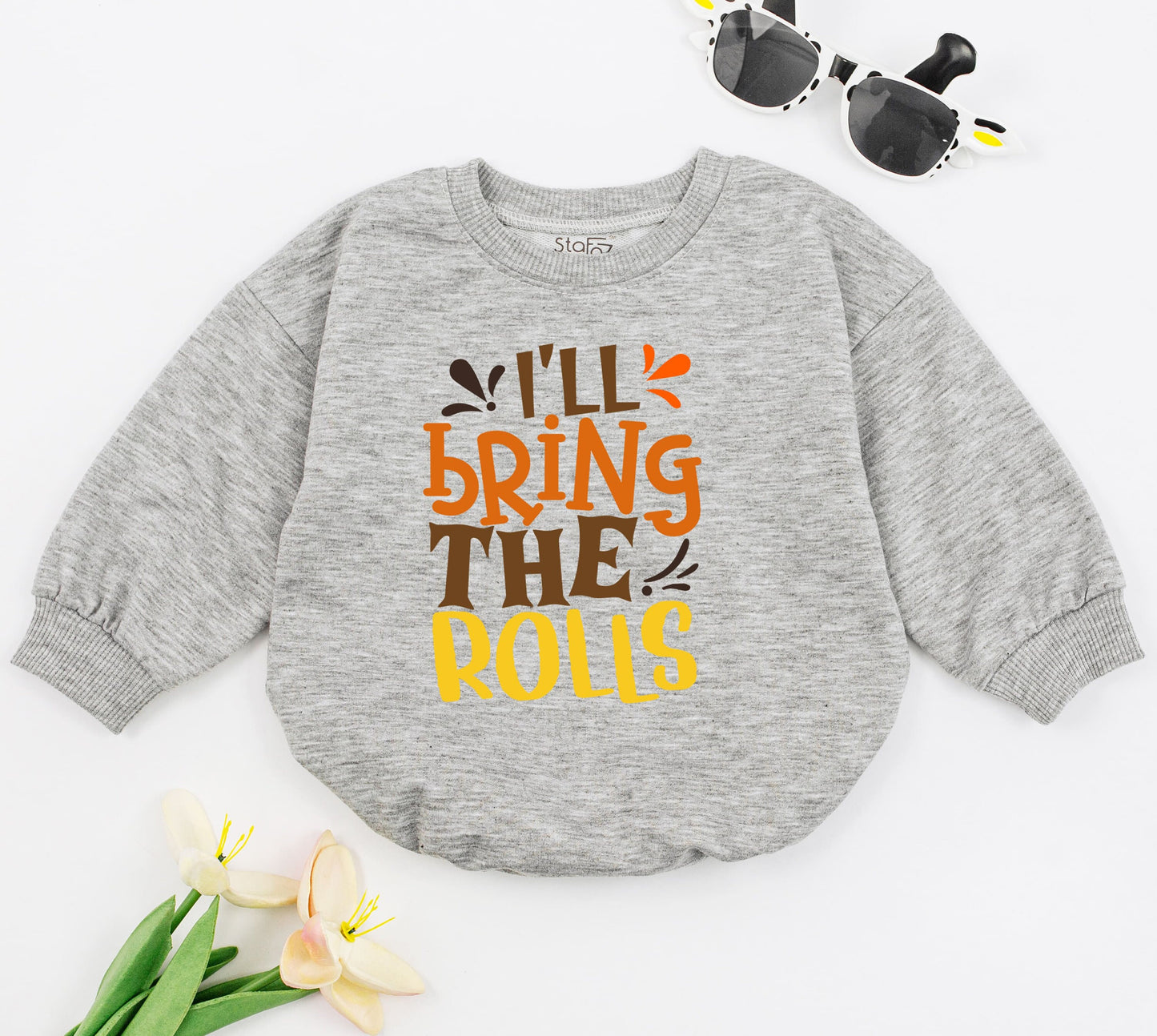 I'll Bring The Rolls Baby Bubble Romper Funny Thanksgiving Day Autumn Kids Clothes Retro Fall Outfit Whimsical Bodysuit Baby Shower Gift