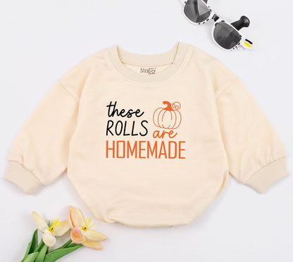 Funny These Rolls Are Homemade Baby Bodysuit Retro Fall Thanksgiving Outfit Pumpkin Patch Infant Longsleeve Romper Autumn Kids Clothes Shower Gift
