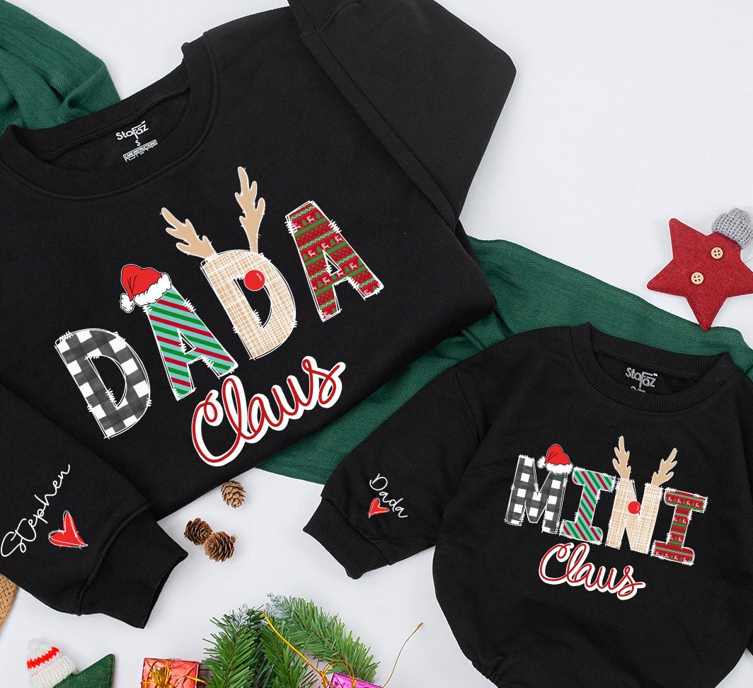 Personalized Mama & Mini Claus Christmas Sweatshirt Custom Name Gigi Claus Family Mommy and Me Holiday Gift