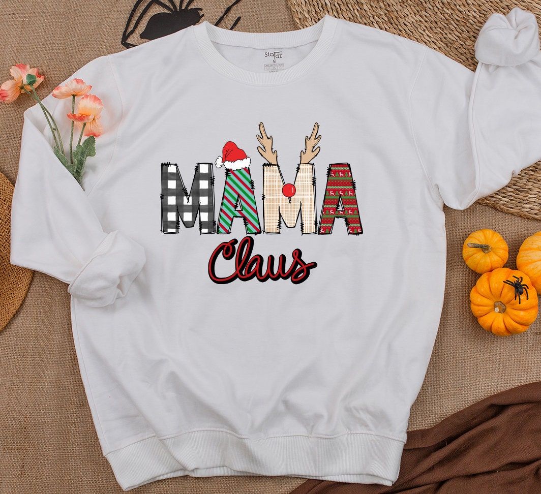 Personalized Mama & Mini Claus Christmas Sweatshirt Custom Name Gigi Claus Family Mommy and Me Holiday Gift