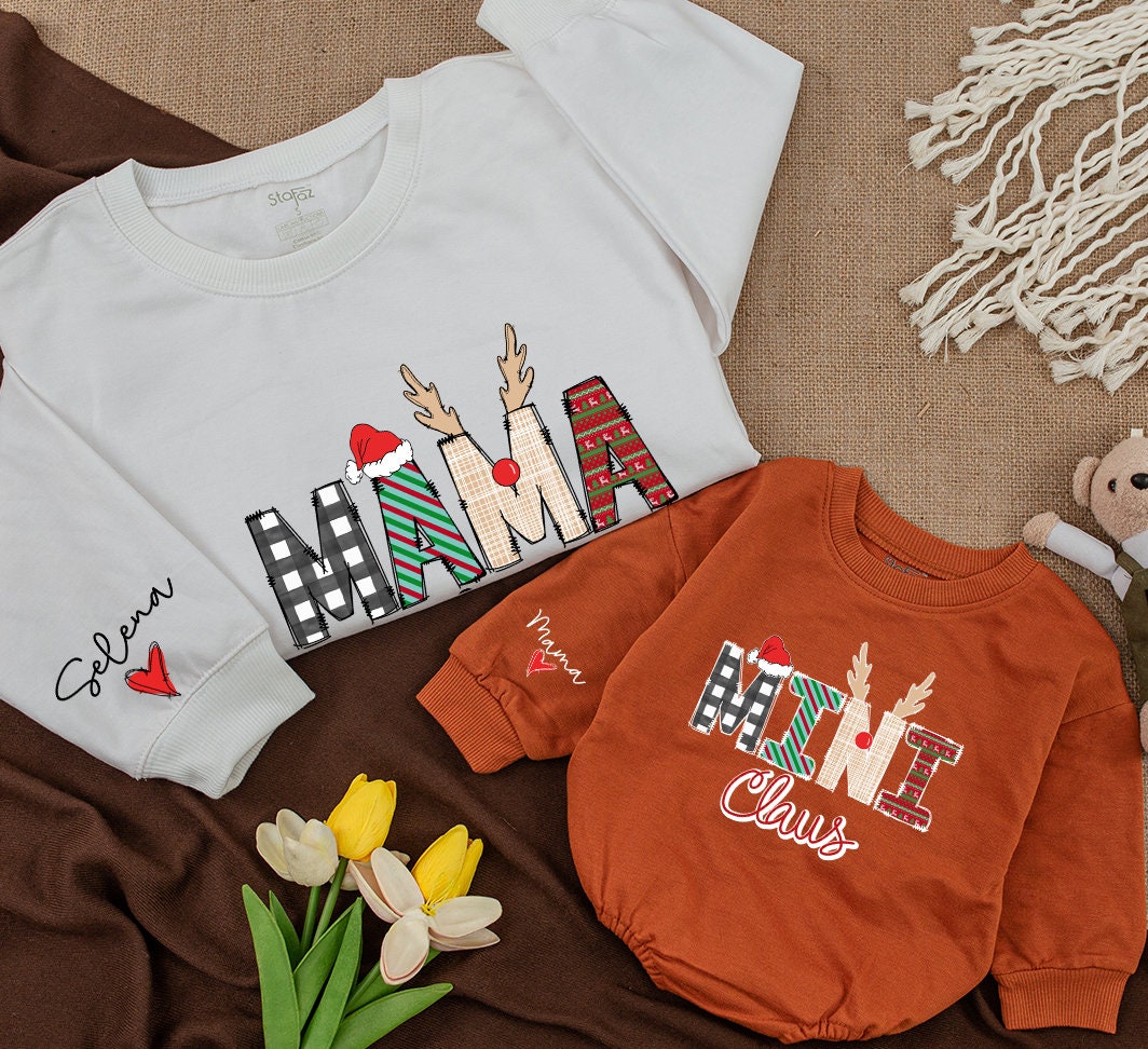 Personalized Mama & Mini Claus Christmas Sweatshirt Custom Name Gigi Claus Family Mommy and Me Holiday Gift