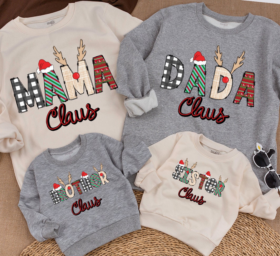 Personalized Mama & Mini Claus Christmas Sweatshirt Custom Name Gigi Claus Family Mommy and Me Holiday Gift