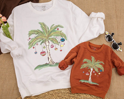 Tropical Christmas Palm Tree Sweatshirt Toddler Romper, Beachy Xmas Gift for Baby Kid, Aloha Holiday Outfit, Florida Christmas in July Fun 139chars