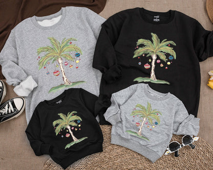 Tropical Christmas Palm Tree Sweatshirt Toddler Romper, Beachy Xmas Gift for Baby Kid, Aloha Holiday Outfit, Florida Christmas in July Fun 139chars
