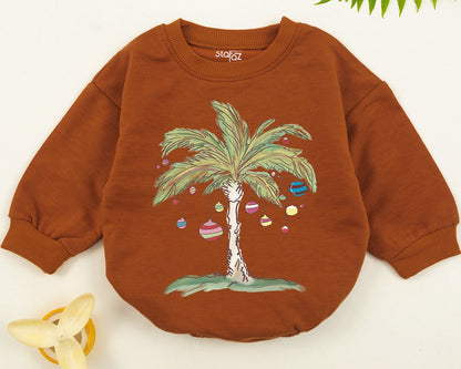 Tropical Christmas Palm Tree Sweatshirt Toddler Romper, Beachy Xmas Gift for Baby Kid, Aloha Holiday Outfit, Florida Christmas in July Fun 139chars