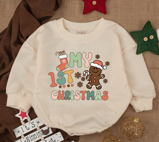 My 1st Christmas Retro Baby Romper Outfit, Colorful Festive Design, Newborn Girl Clothes, Infant Holiday Gift, Christmas Clothes