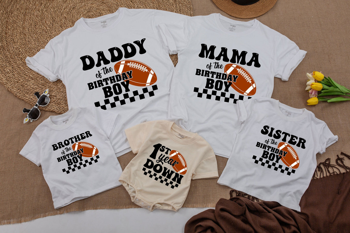 Football First Birthday Matching Family Shirts MVP First Down Birthday Outfit Mommy and Me First Birthday Party Celebration