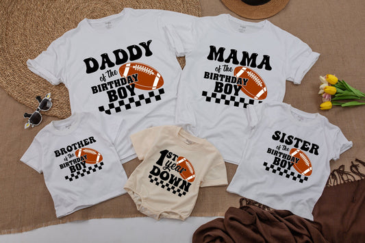 Football First Birthday Matching Family Shirts MVP First Down Birthday Outfit Mommy and Me First Birthday Party Celebration