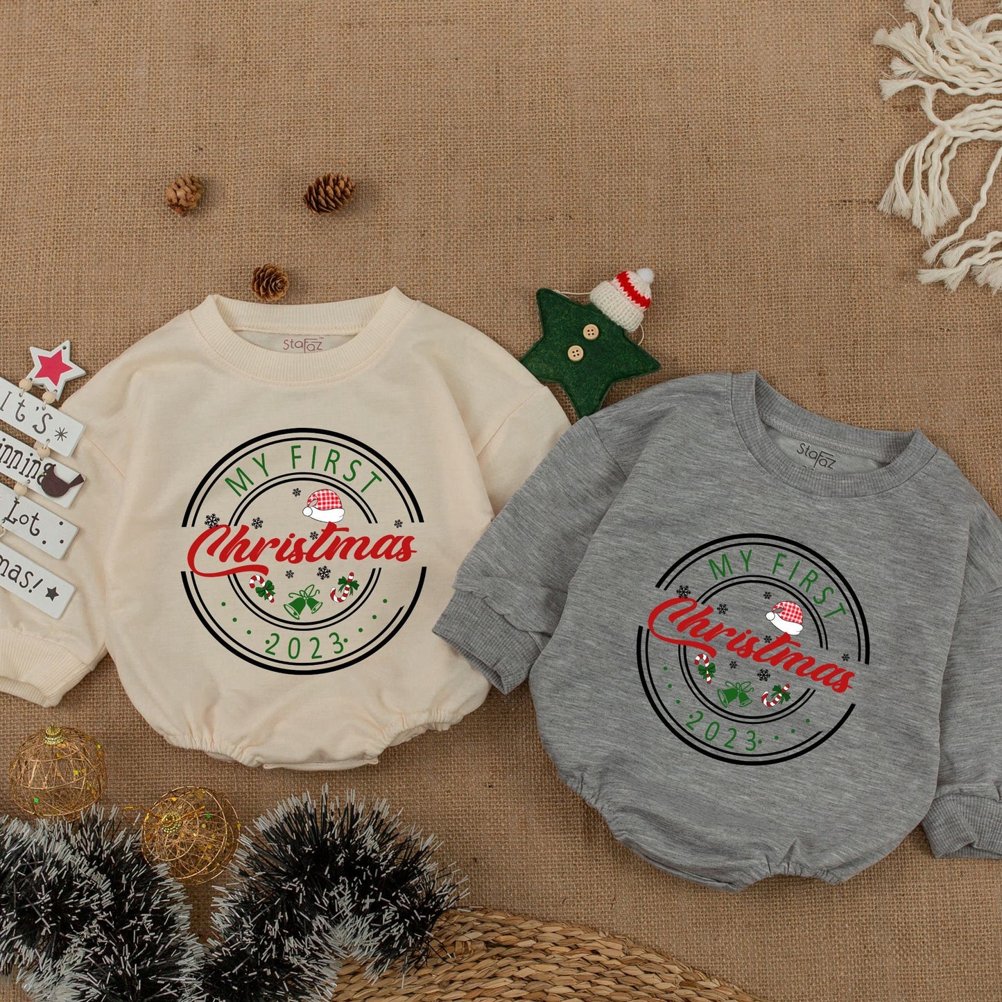 Personalized First Christmas Family Sweatshirt Custom Name Baby Toddler Mommy & Me Matching Holiday Outfit Warm Cozy Gift