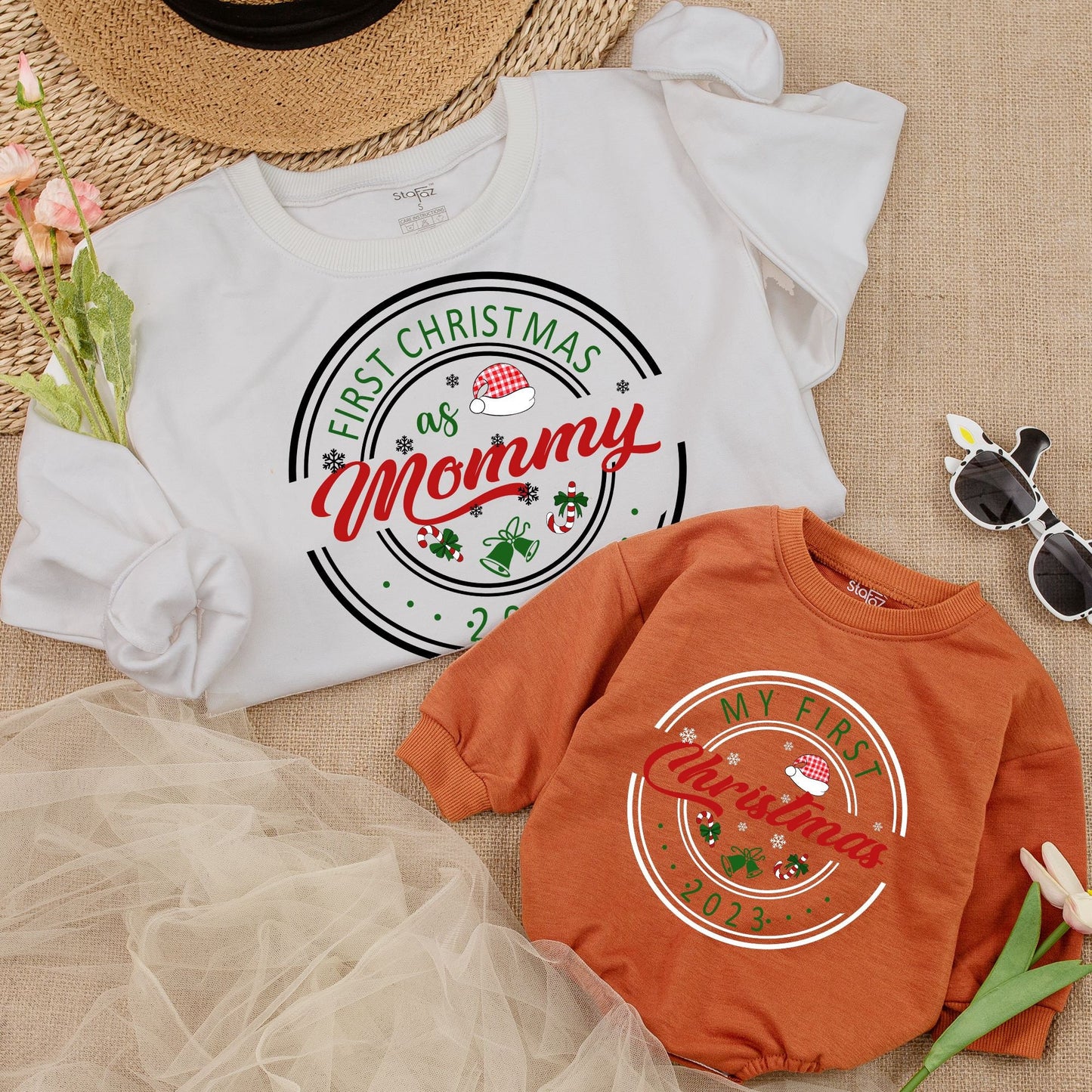 Personalized First Christmas Family Sweatshirt Custom Name Baby Toddler Mommy & Me Matching Holiday Outfit Warm Cozy Gift