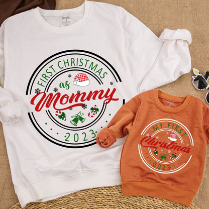 Personalized First Christmas Family Sweatshirt Custom Name Baby Toddler Mommy & Me Matching Holiday Outfit Warm Cozy Gift