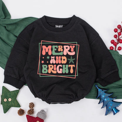 Merry and Bright Retro Christmas Baby Outfit with Pink & Green Accents - Perfect First Christmas Toddler Sweatshirt or Newborn Gift Girl
