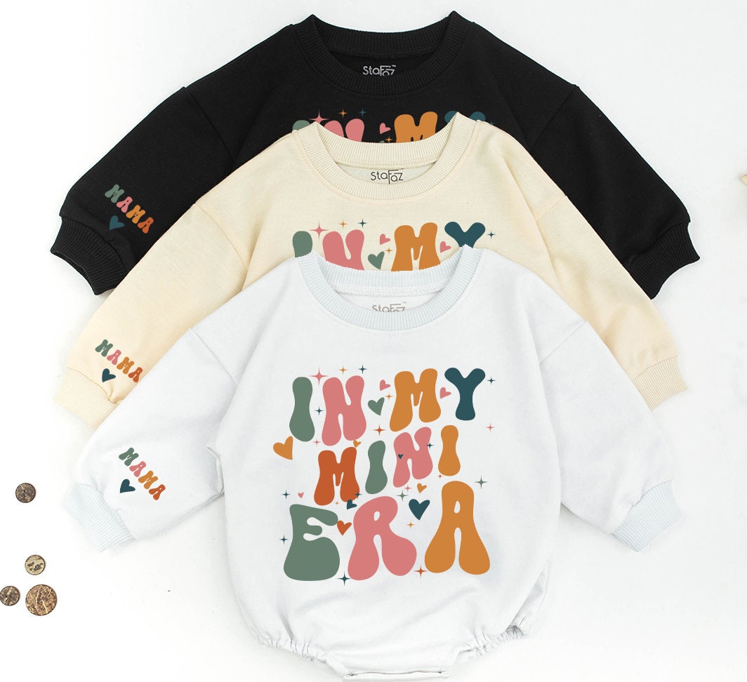 Personalized Mama & Mini Retro Sweatshirt Set, Groovy Family Matching Outfits, In My Era, Baby Romper, Mom & Me Winter Gift