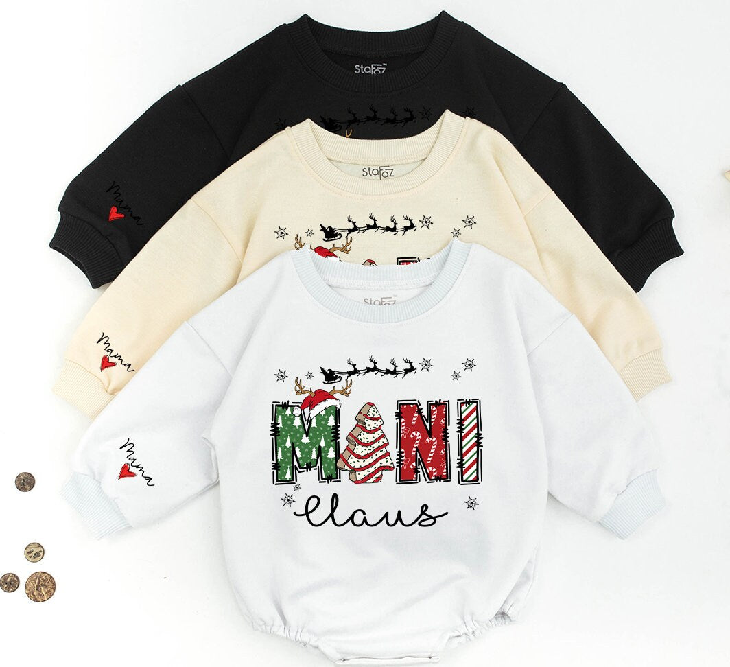 Personalized Mama Mini Gigi Claus Family Christmas Sweatshirt festive candy cane star reindeer sleigh design holiday cozy gift